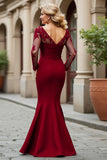 Mermaid V-Neck Long Black Mother of the Bride Dress with Lace Appliques