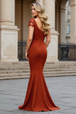 Mermaid Square Neck Sweep Train Rust Mother of the Bride Dress with Appliques