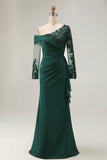 Sheath Asymmetrical Long Black Mother of the Bride Dress with Lace Appliques