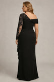 Black Sheath Long Sleeves Ruched Plus Size Mother of the Bride Dress
