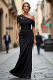 Black Long Mermaid Asymmetrical Mother of the Bride Dress with Appliques