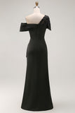 Black Long Mermaid Asymmetrical Mother of the Bride Dress with Appliques