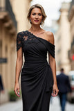 Black Long Mermaid Asymmetrical Mother of the Bride Dress with Appliques