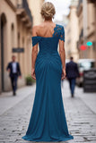 Black Long Mermaid Asymmetrical Mother of the Bride Dress with Appliques