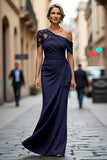 Black Long Mermaid Asymmetrical Mother of the Bride Dress with Appliques