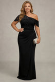 Plus Size Black Mermaid Ruched Asymmetrical Mother of the Bride Dress