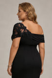 Plus Size Black Mermaid Ruched Asymmetrical Mother of the Bride Dress