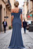 Black Long Mermaid Asymmetrical Mother of the Bride Dress with Appliques