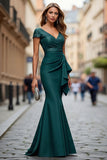 Mermaid V-Neck Long Navy Mother of the Bride Dress with Sash