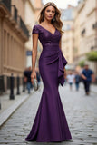 Mermaid V-Neck Long Navy Mother of the Bride Dress with Sash