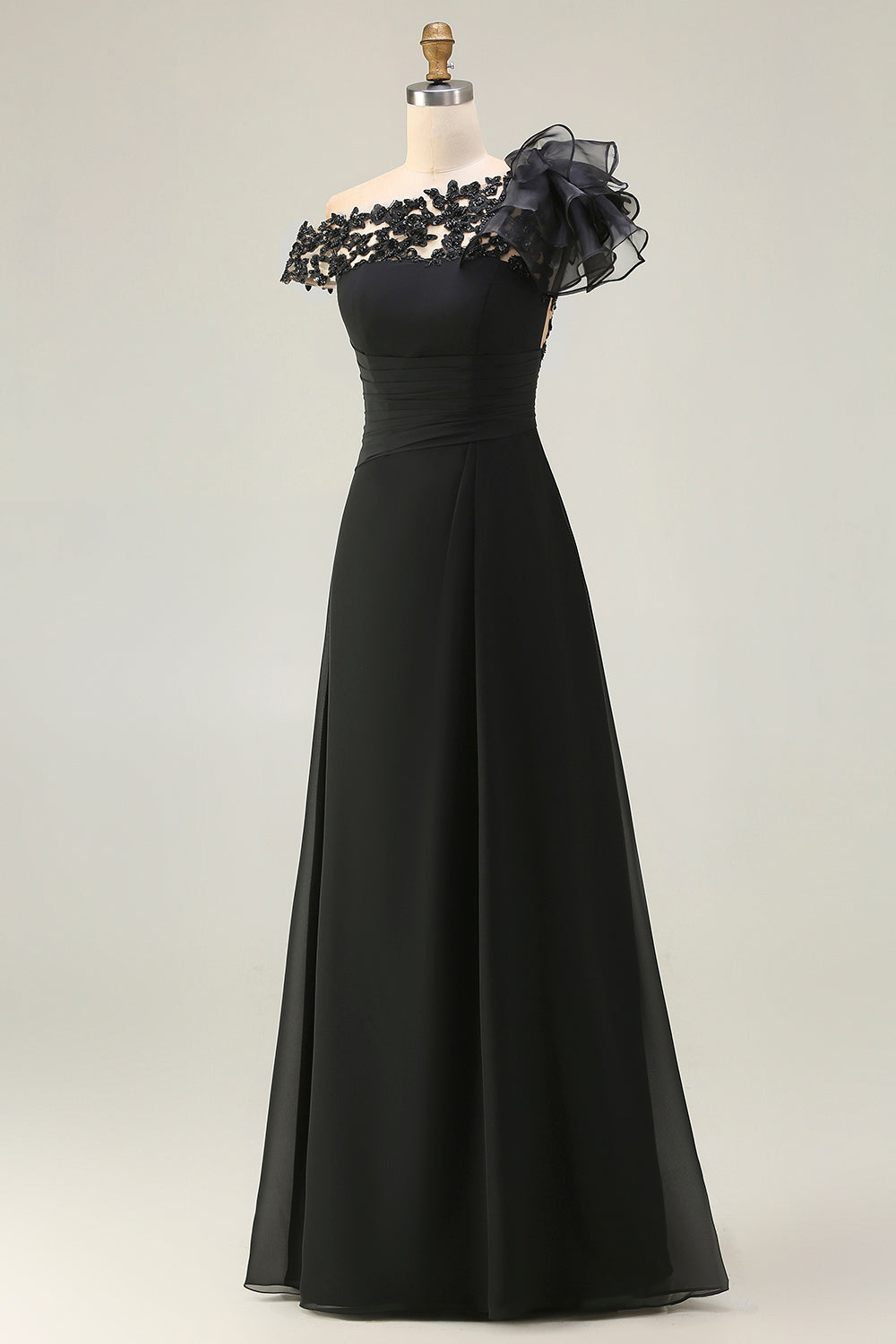 Zapaka Women Long Black Mother of the Bride Dress with Appliques A Line