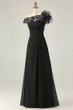 Black A Line One Shoulder Long Choir Dress with Lace Appliques
