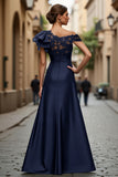 A Line Asymmetrical Black Mother of the Bride Dress with Appliques