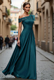 A Line Asymmetrical Black Mother of the Bride Dress with Appliques