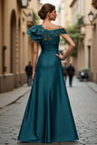 A Line Asymmetrical Black Mother of the Bride Dress with Appliques
