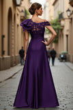 A Line Asymmetrical Black Mother of the Bride Dress with Appliques