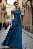 A Line Asymmetrical Black Mother of the Bride Dress with Appliques