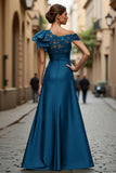 A Line Asymmetrical Black Mother of the Bride Dress with Appliques