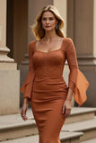 Sunset Long Stretch Satin Mermaid Square Neck Mother of the Bride Dress with Lace Appliques