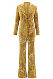 Sparkly Yellow Peak Lapel 2 Piece Women Prom Suits with Sleeves