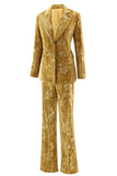 Sparkly Yellow Peak Lapel 2 Piece Women Prom Suits with Sleeves