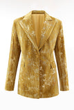 Sparkly Yellow Peak Lapel 2 Piece Women Prom Suits with Sleeves