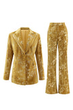 Sparkly Yellow Peak Lapel 2 Piece Women Prom Suits with Sleeves