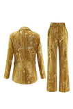 Sparkly Yellow Peak Lapel 2 Piece Women Prom Suits with Sleeves
