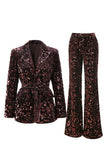 Coffee 2 Piece Peak Lapel Sequin Women's Prom Suit with Belt