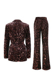 Coffee 2 Piece Peak Lapel Sequin Women's Prom Suit with Belt