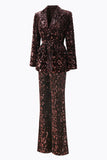 Coffee 2 Piece Peak Lapel Sequin Women's Prom Suit with Belt