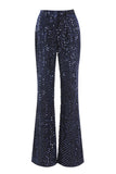 2 Piece Sequin Peak Lapel Double Breasted Navy Women's Prom Suit