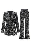 Sparkly Black Slim Fit 2 Piece Women's Prom Suit with Sash