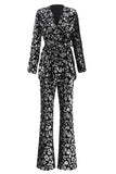 Sparkly Black Slim Fit 2 Piece Women's Prom Suit with Sash