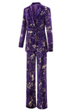 Purple 2 Piece Notched Lapel Women Prom Suits with Sleeves