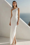 One Shoulder Sheath Satin Ivory Engagement Dress