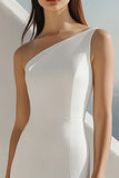 One Shoulder Sheath Satin Ivory Engagement Dress
