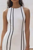 White Bateau Neck Sheath Satin Engagement Dress