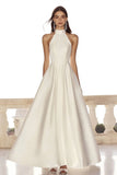 High Neck A Line Satin Ivory Engagement Dress