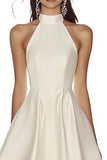 High Neck A Line Satin Ivory Engagement Dress