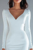 Ivory Long Sleeves Mermaid Satin Engagement Dress with Slit