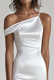 Ivory Satin One Shoulder Mermaid Long Rehearsal Dinner Dress