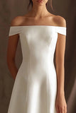 Long Satin A Line Off the Shoulder Ivory Engagement Dress