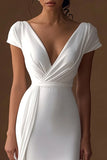 Sheath V-Neck Long Ivory Engagement Dress