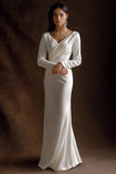Ivory Sheath V-Neck Long Engagement Dress