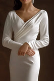 Ivory Sheath V-Neck Long Engagement Dress