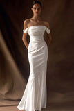 Ivory Off the Shoulder Ruched Sheath Engagement Dress