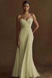Ivory Chiffon Sheath Sweetheart Long Engagement Dress with Pleats