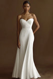 Ivory Chiffon Sheath Sweetheart Long Engagement Dress with Pleats