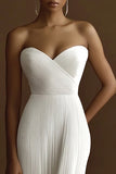 Ivory Chiffon Sheath Sweetheart Long Engagement Dress with Pleats
